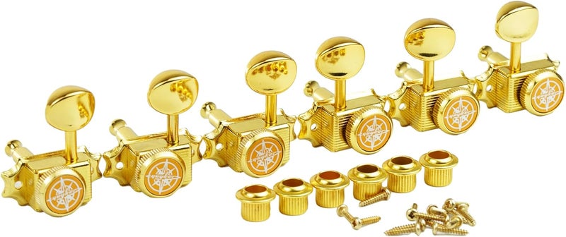 guyker Guitar Locking Tuners (3L + 3R Handed) – Vintage Deluxe Lock String Tuning Key Pegs Machine Heads Replacement Parts for ST TL Style Electric, Folk or Acoustic Guitars – Gold - Image 2